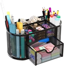 Mesh Pen Holder Desk Organizer with Drawer Compartments