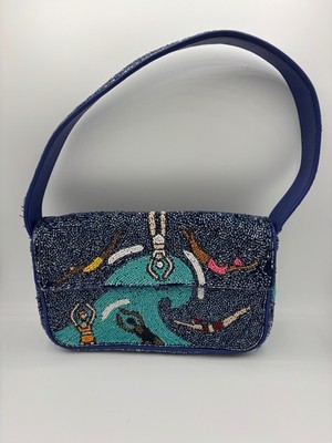 Staud Tommy  Beaded Blue Swimmers Shoulder Bag