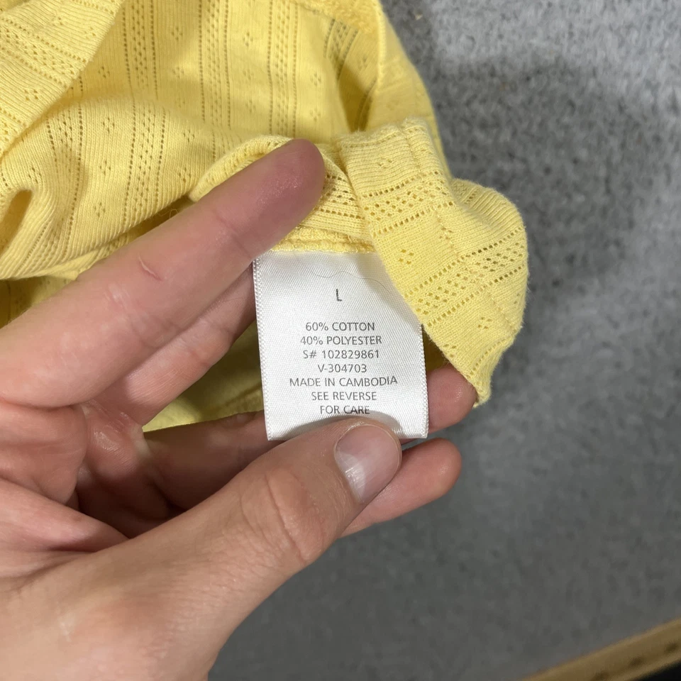 Camiseta sin mangas Y2K azul ancla para mujer L Babydoll encaje botón coqueta amarilla Foto 3 de 4