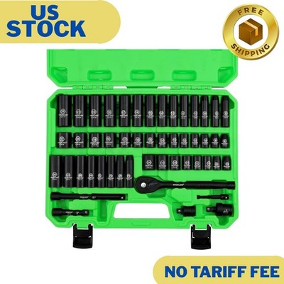 3/8'' Drive Impact Socket Set, 50-Piece Standard SAE (5/16 to 3/4 inch) and Metr