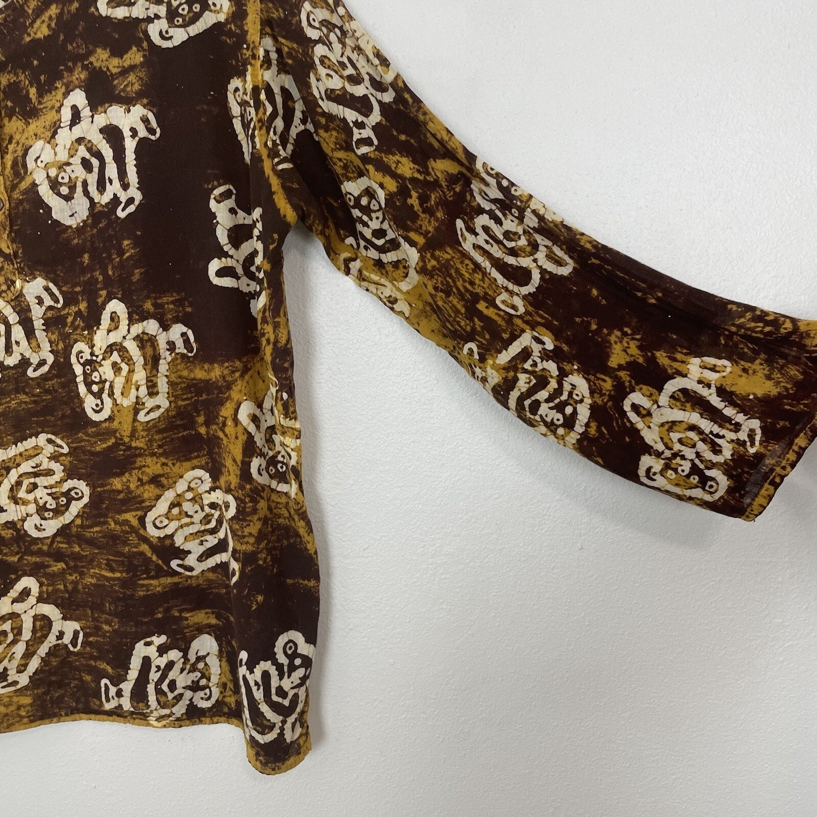 Vintage 90’s Grateful Dead Dancing Bears Batik Dyed Hippie Top Brown Medium image 6