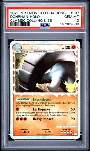 2021 POKEMON CELEBRATIONS CLASSIC COLLECTION #107 DONPHAN-HOLO PSA 10