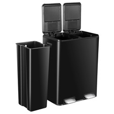 16 Gallon Dual Compartment Recycling Trash Can 60L Rectangular Garbage Can Black