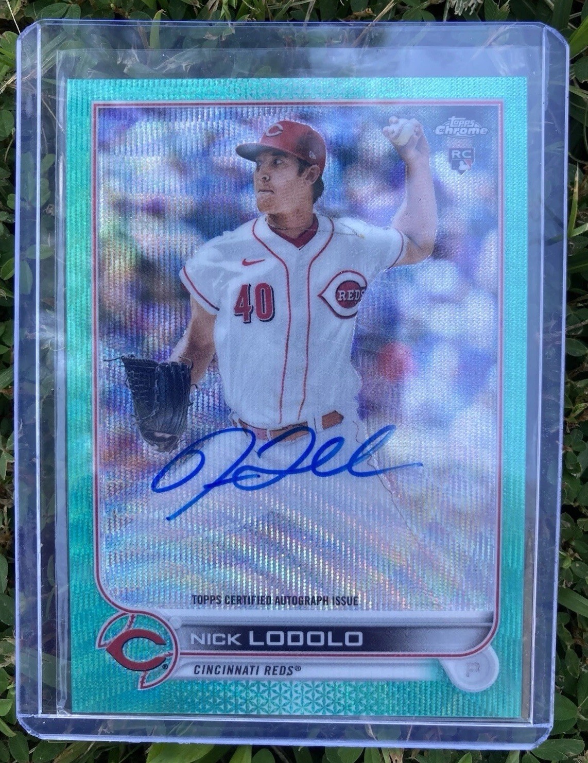 2022 Nick Lodolo Topps Chrome Rookie On Card Autograph Aqua Wave /199 #RA-NL