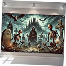 Halloween Haunted House Banner 71x43 in Skeleton Decor Black