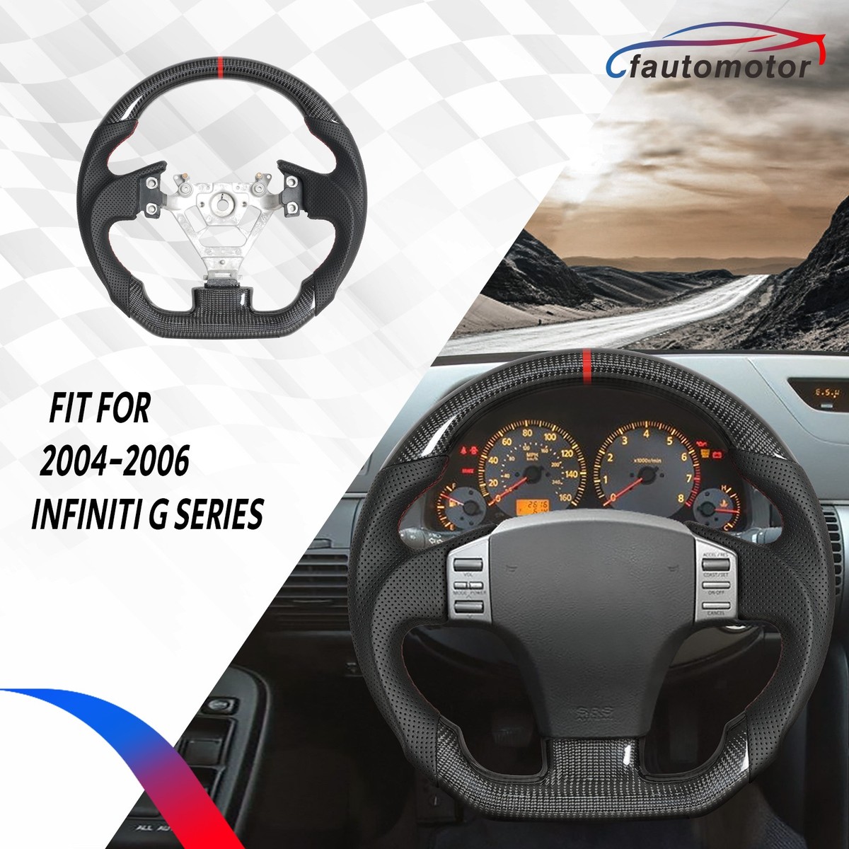 Carbon Fiber Perforated Leather Flat Steering Wheel Fits 04-07