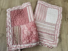 2 Pottery Barn Quilted Shams Cotton Standard Patchwork Floral Stripe Red 26x19