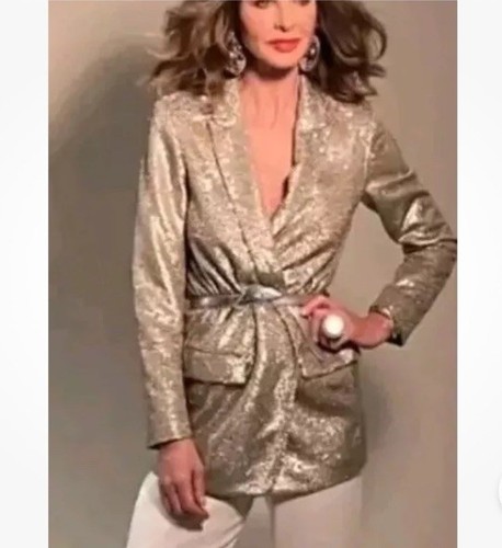 BNWT Massimo Dutti Zara Trinny Sequin Gold Metallic Blazer Jacket S UK 8-10 - Picture 6 of 12