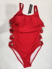 NEW Tempt Me Red One-Piece Swimsuit Size S Side Cut Out Lace Halter Cutout Beach
