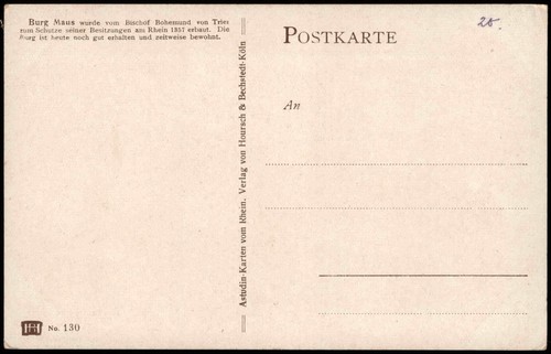 Ansichtskarte Wellmich-St. Goarshausen Burg Maus, Ort - Künstlerkarte 1915 - Bild 3 von 3