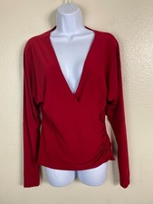 Normakamali Red Long Sleeve Women Faux Wrap Top Size Large Stretch Holiday