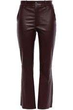 Women's Genuine Lambskin Leather Pants Wine Burgundy Flared Trousers Ankle Pant