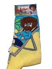 NEW Bob Ross Crew Socks Joy of Painting 1 pair in Chair Beach Yellow One Size
