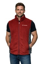 Columbia Men s Fleece Full Zip Up Vest With Front Pockets Rust And Gray S