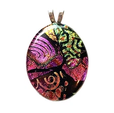 Handcrafted Fused Glass Oval Pendant Layers of Dichroic
