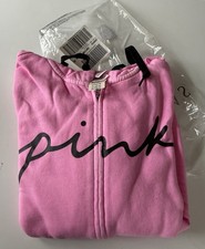 Victoria's Secret Nwt PINK Medium Black Script Logo Hood Full Zip Sweat Jacket