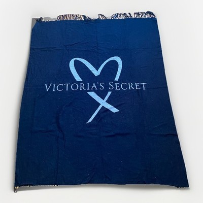 Victoria's Secret Throw Blanket Black Pink Logo Fringe Travel Couch 60x50 Soft