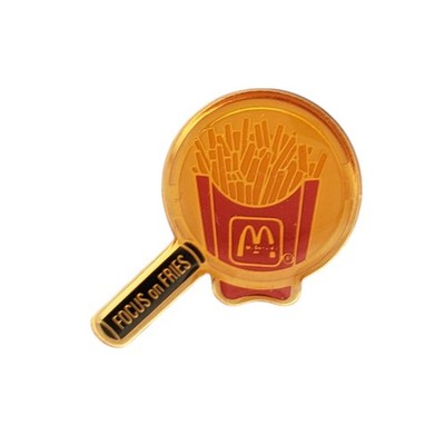 Vintage McDonalds Focus On Fries Magnifying Glass Lapel Pin Taiwan Location