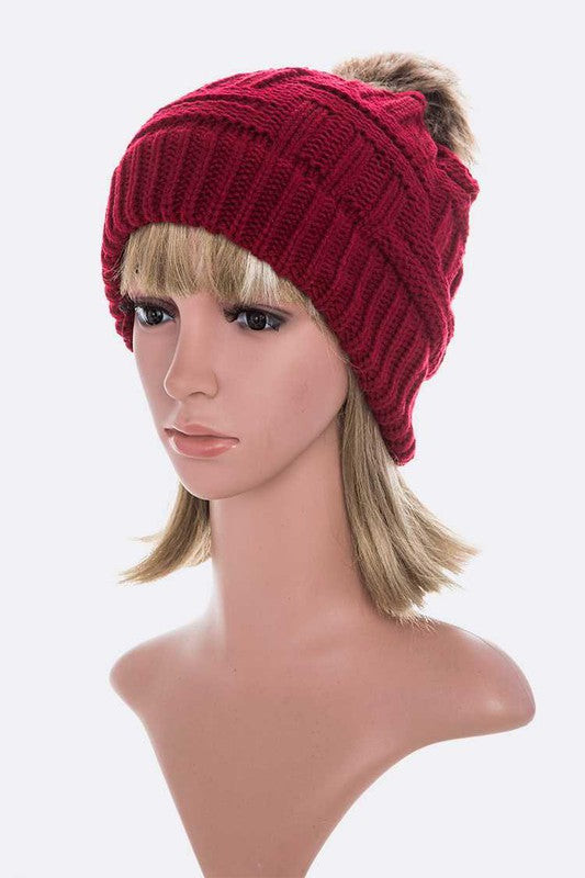 Raised Knit PomPom Beanie