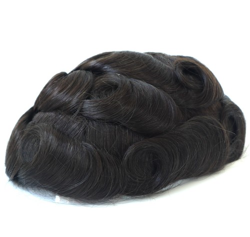 Mens Human Hair Replacement System Unit 0.08 Thin Skin Knotted Toupee Hair Piece - Picture 8 of 16