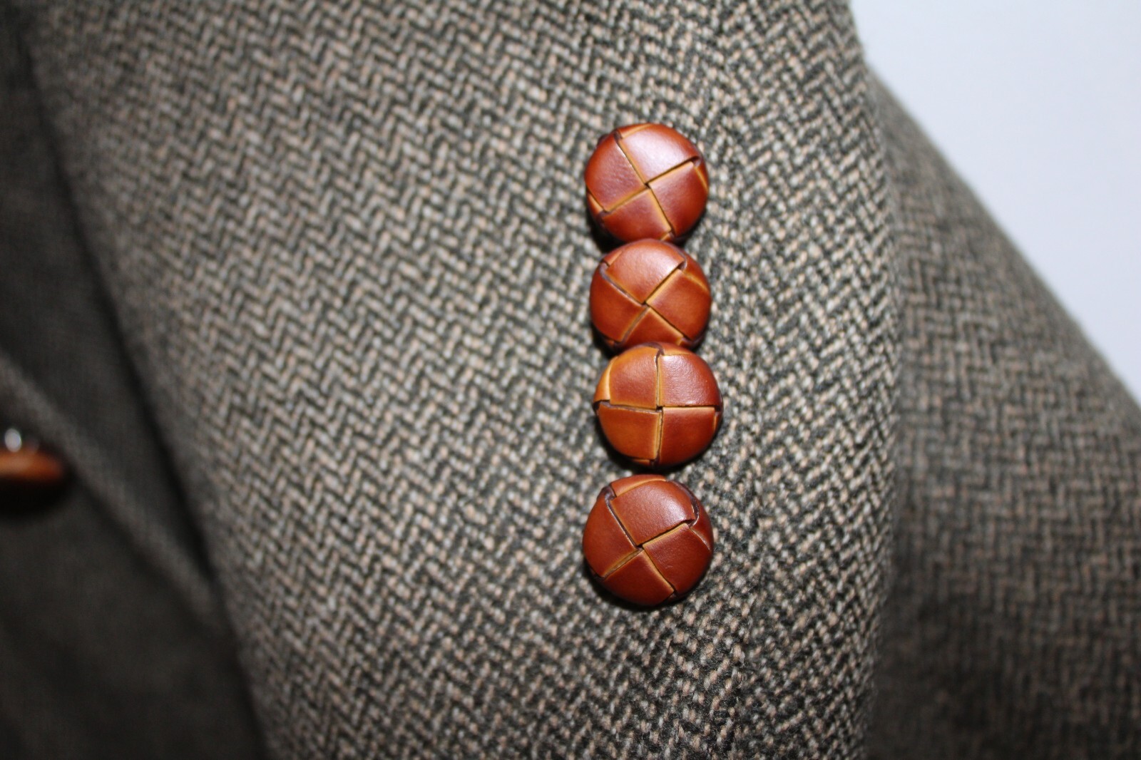 FILA CAPPOTTO SPORTIVO VERDE SPINA DI PESCE SAVILLE ROW 10O% LANA TWEED 40S giacca legno bottoni