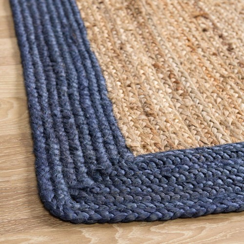 RUG Natural Jute in Square Hand Woven Area Rug Door Mat Rustic Look, Beige Blue - Picture 5 of 8