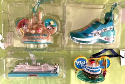 Disney Cruise Ornament Limited Castaway Key 25th Anniversary Christmas 4er Set!