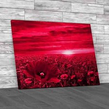 Poppy Field At Sunrise Pink Canvas Print Large Picture Wall Art