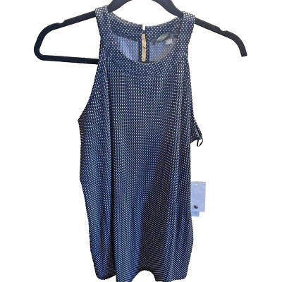 Joan Vass Tank Top Womens XS Black Blouse Shirt Polka Dot Flowy Career Chic