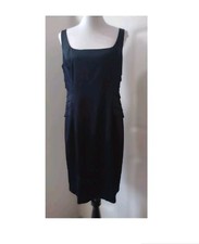 Lauren Ralph Lauren Dress Size 14 Navy Cocktail Sleeveless Satin Side Scallop