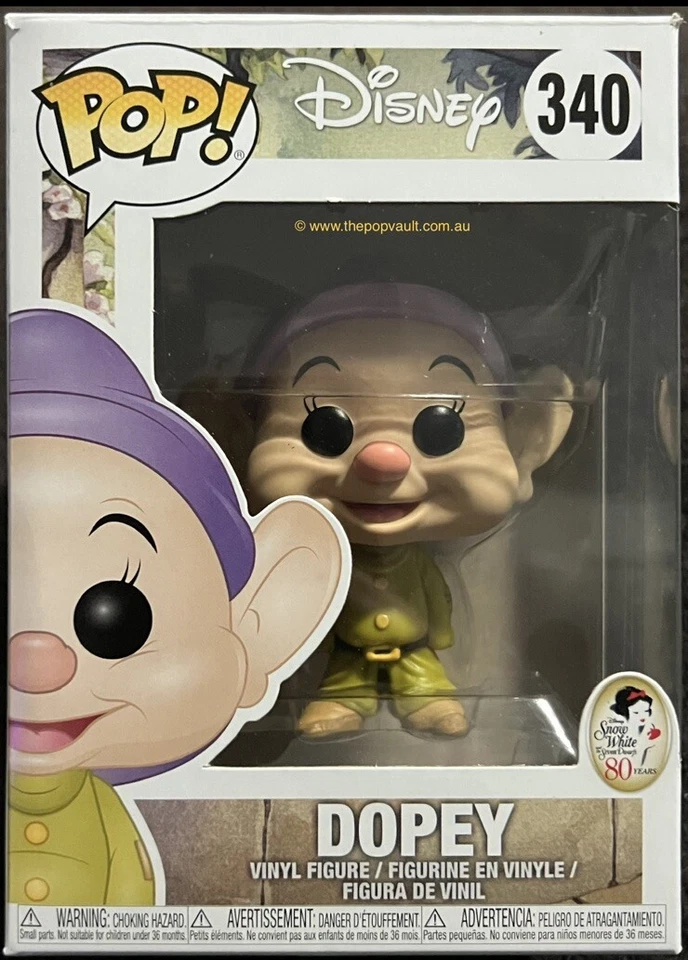 VINILO FUNKO POP DISNEY SNOW WHITE AND THE SEVEN DWARFS #340 DOPEY NUEVO EN CAJA ABOVEDADO Foto 2 de 4