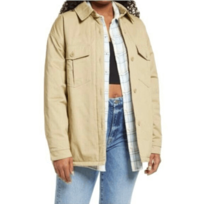 BP Quilt Lined Shacket Shirt Jacket Khaki