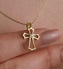 Women's Stunning Cross Pendant Round Simulated Diamond In 14K Yellow Gold Plated