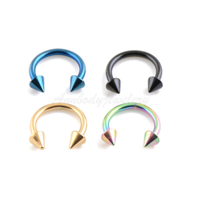 14G 16G Anodized 316L Steel Spiked Horseshoe Circular Barbell Ears Labret