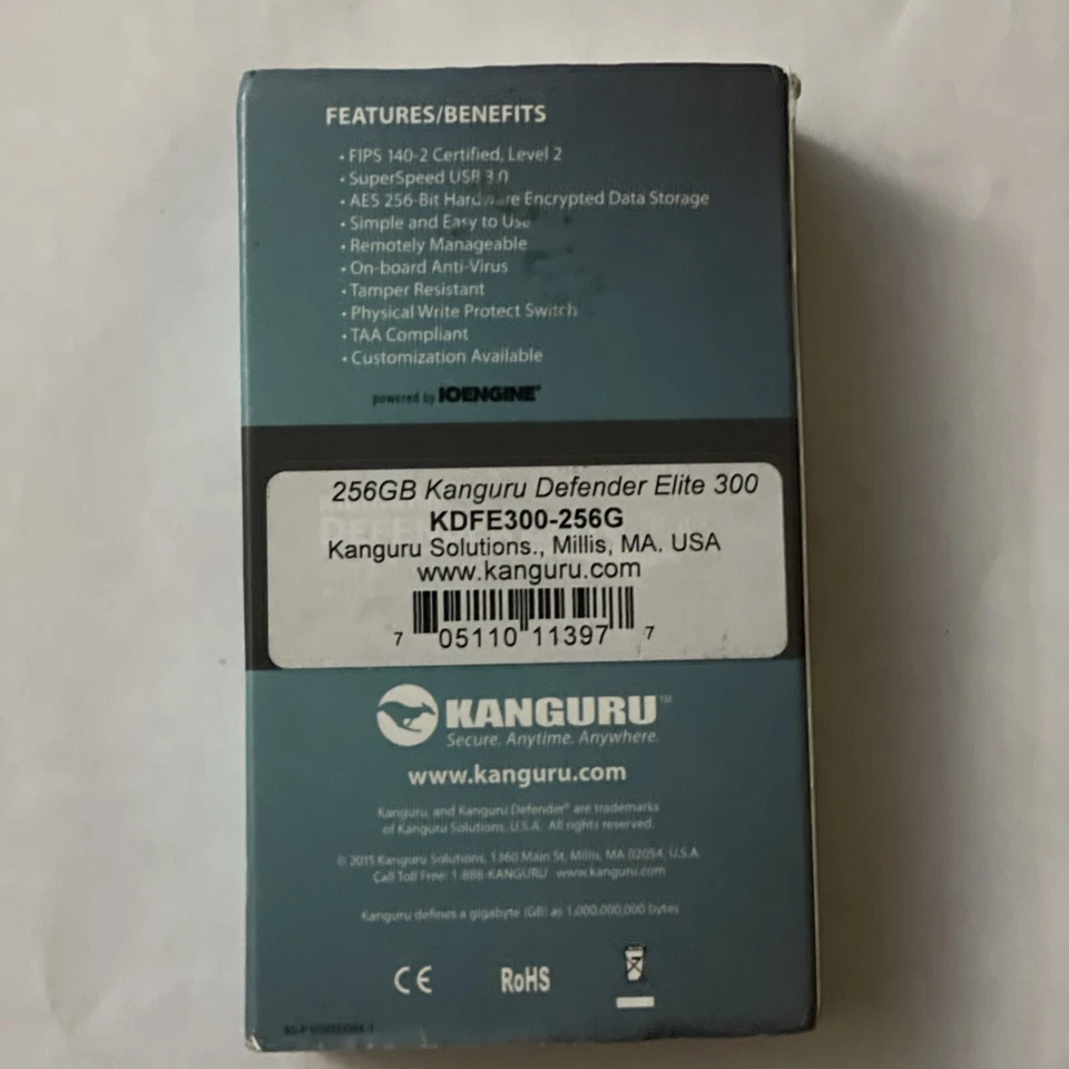 New* Kanguru Defender Elite 300 256GB USB 3.0 Encrypted Flash Drive KDFE300-256G - Image 2 of 2
