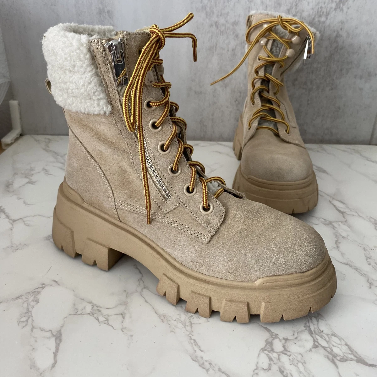 Mark Fisher Foggie Ankle Boots Beige Womens Size 8M Suede Faux Fur Round Toe Marc Fisher Suede Boots for Women for sale - eBay main image 3