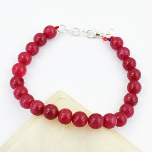 107 Cts Earth Mined 7 Inches Long Red Ruby Round Shape Beads Bracelet JK 15E273 - Picture 2 of 2