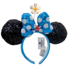 Disney' Parks Ears Teal Polka Dot Minnie Ear Sequin Headband Hat with Flower