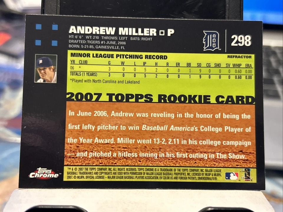 2007 Topps Chrome Andrew Miller Rookie RC Refractor #298 - Image 2 of 2