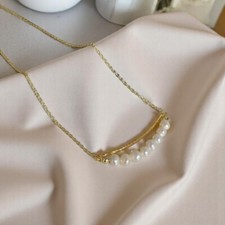 Elegant Women Freshwater Pearl Beaded Pendant Necklace Jewelry
