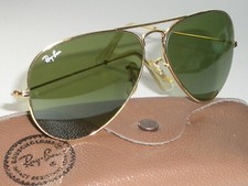 1980's 58-14mm VINTAGE B L RAY-BAN GEP RB3 TRU-GREEN GLASS UV AVIATOR SUNGLASSES