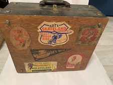 vintage roller derby skates wooden wheels with great case. Leo Montes Glide away