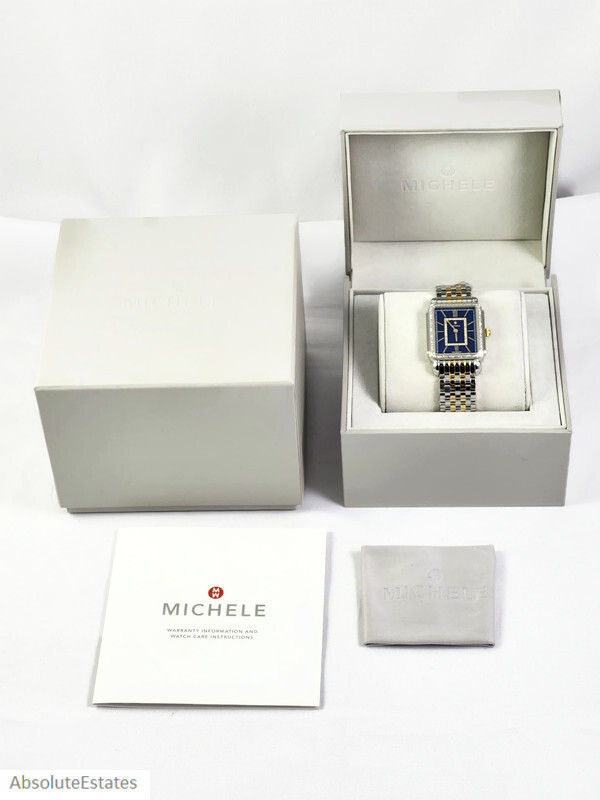 MICHELE DECO II DIAMOND BLUE MOP DIAL GOLD TWO-TONE WATCH  display picture 2