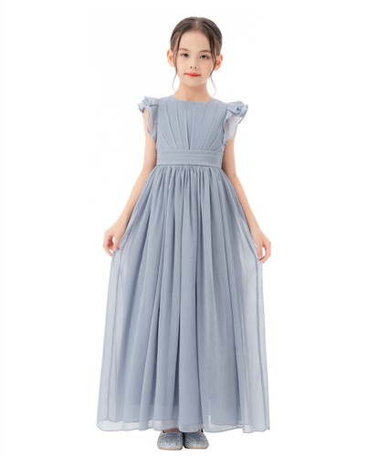 A-Line Scoop Neck Girls Dresses Chiffon Pleated Dress A-Line Flower Girl Dresses - Picture 21 of 43