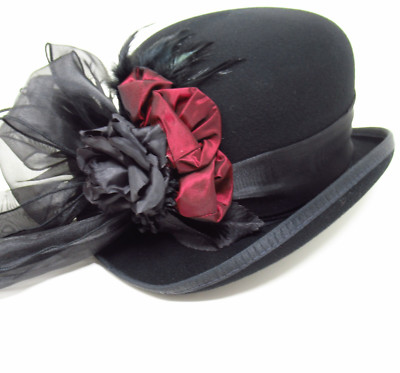 Wild West Mercantile Taffeta Trim Derby Hat Medium Black Wool Felt USA New Tags