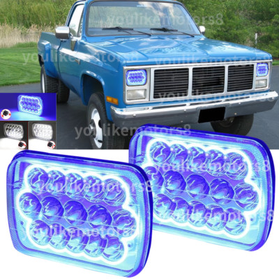 Fit Chevrolet K1500 K2500 K3500 1988-99 Pickup 5x7'' 7x6'' Led Headlight blue halo