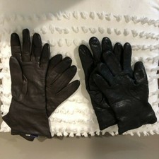 Saks Fifth Avenue Women's Leather Gloves Black/Brown Set of 2 Sz 7 E1255 