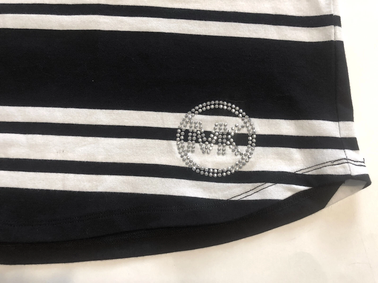 Abito T Shirt Michael Kors Taglia M Nero Bianco Righe Perline MK Logo Coastal