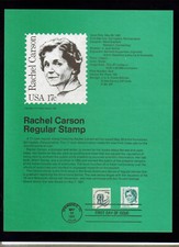 USPS Souvenir Page Scott 1857, Rachel Carson, 17 cents plus a single 1 Cent