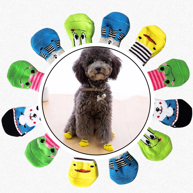 4pcs Soft Anti Slip Dog Socks Boots Puppy Pet Cat Shoes Booties